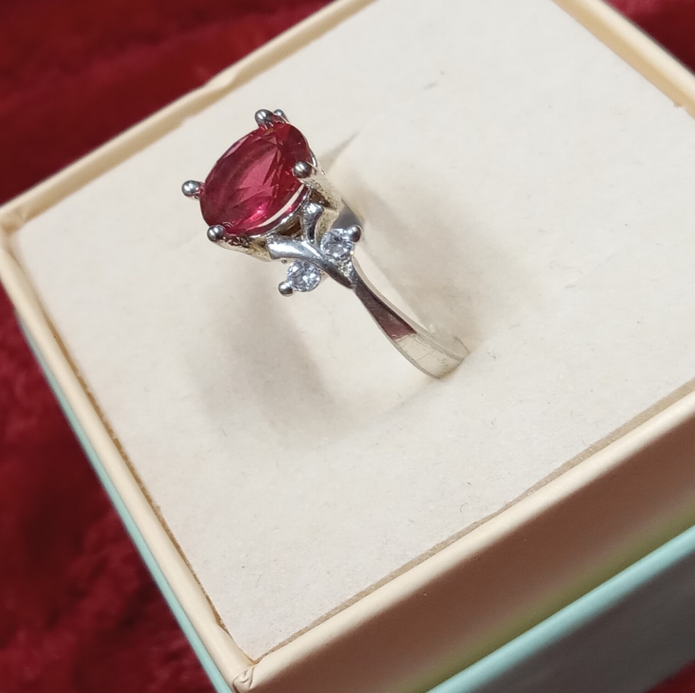 Sterling Silver Pink & White CZ Floral Ring Size 7 - Picture 6 of 14